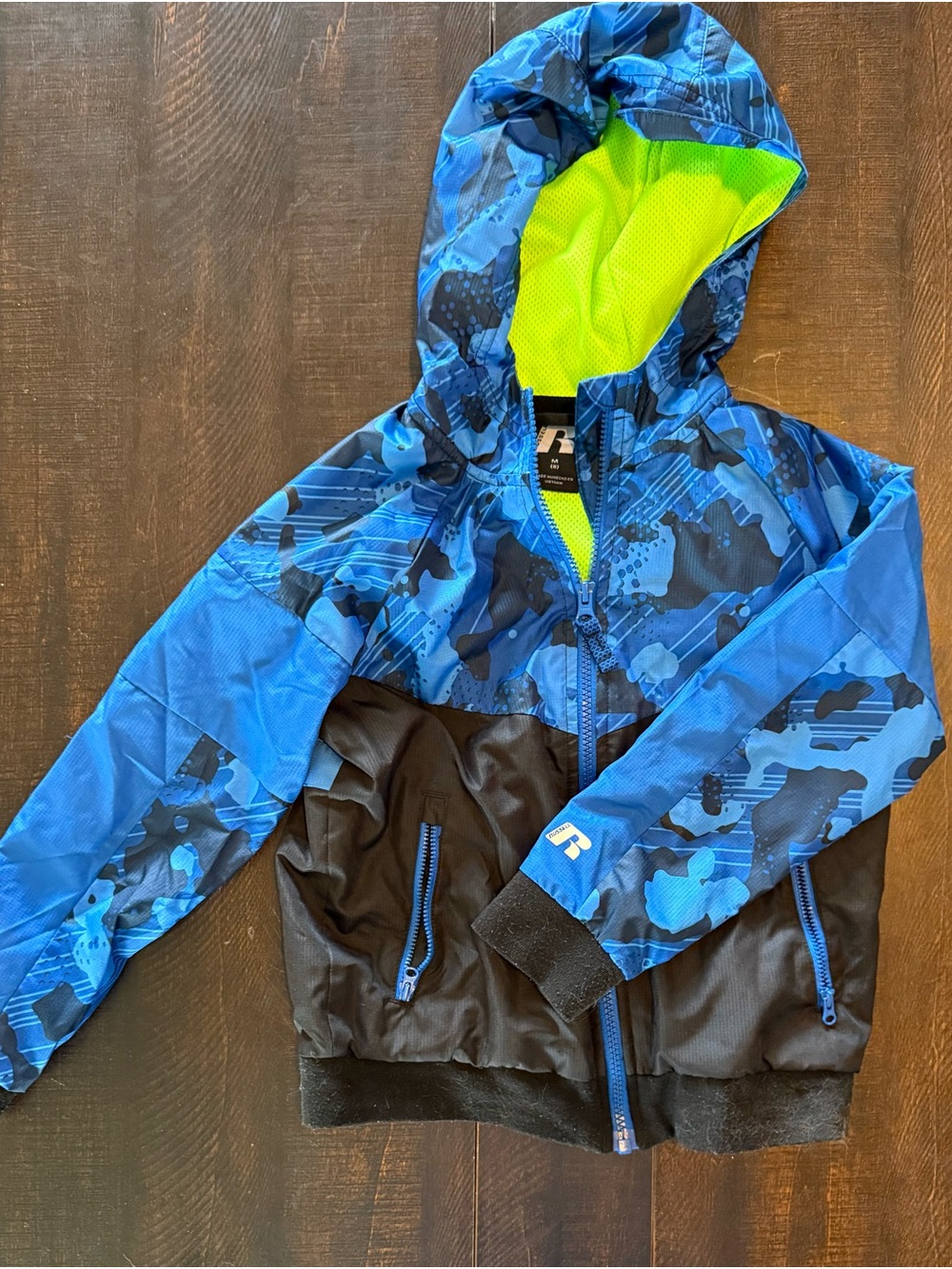 Russell Athletic Blue Camo Hooded Jacket with Neon Lining